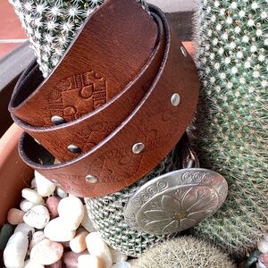 Genuine Leather Silver Flower Buckle Belt